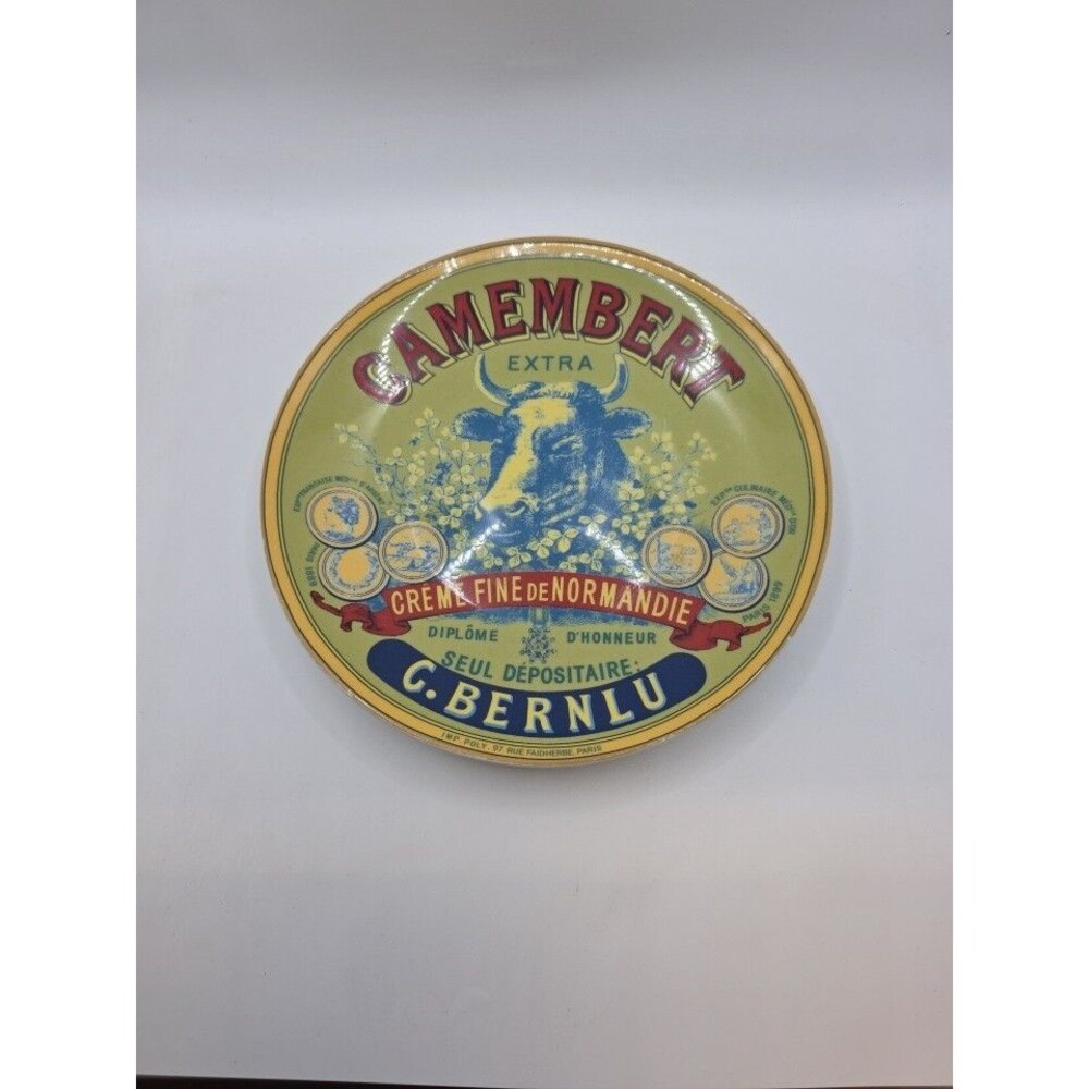 French Cheese Plate Camembert Ceramic 8" BIA 2003 Extra Creme Fine De Normandie